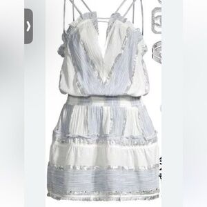 Ramy Brook White and Light Blue V-Neck Dress